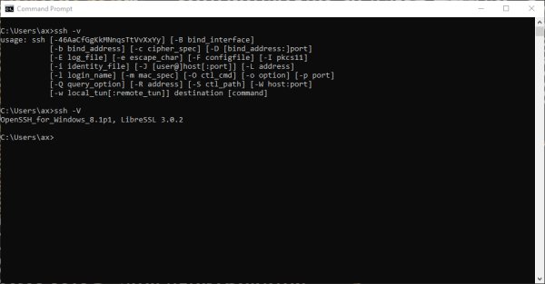 SSH in Command Prompt